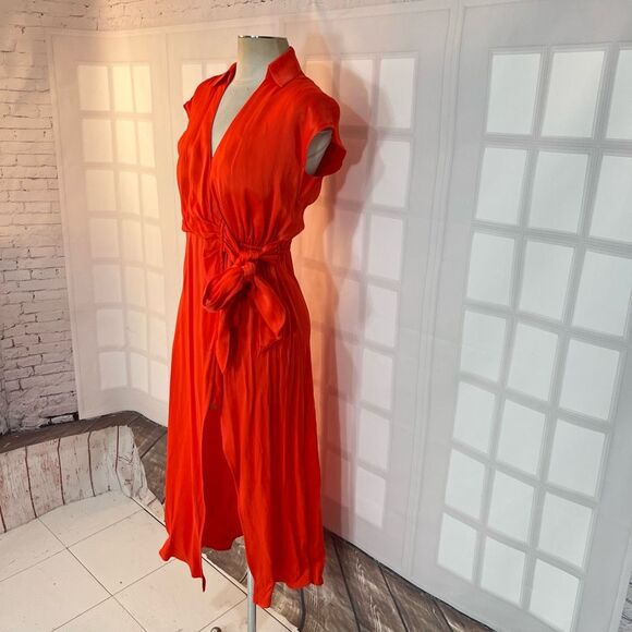 Anthropologie Maeve Red Open-Back Viscose Tie Waist Wrap Midi Dress XS - Picture 5 of 13